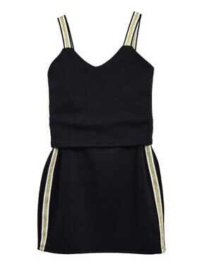 Cheryl Creations Kids Black W/ Gold Stripe 2 PC Mini Skirt & Tank, Size M ~ EUC